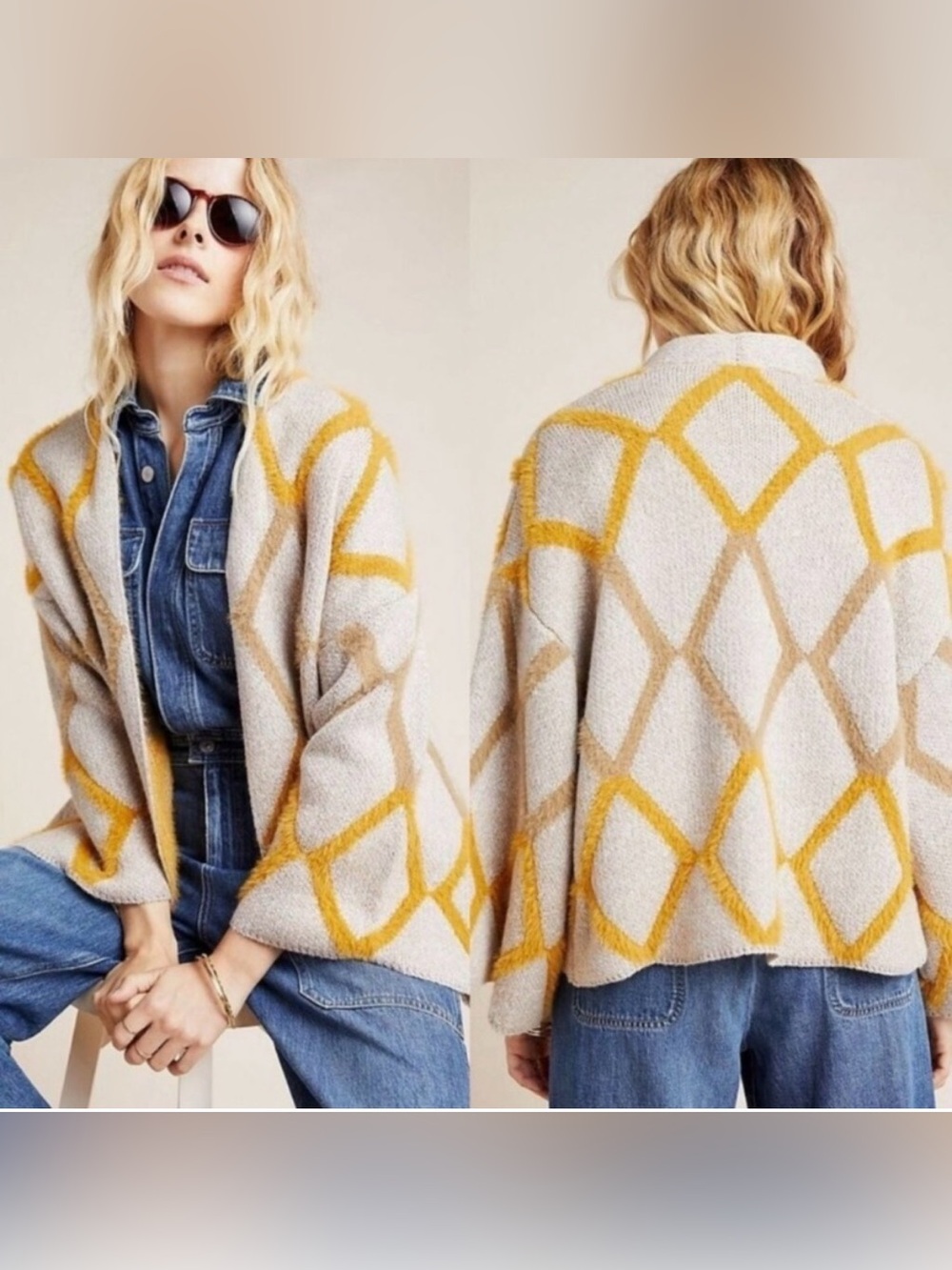 Anthropologie Akemi & Kin Sedona Diamond Open Front Cardigan Sweater OS